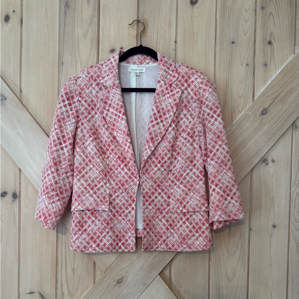 Coldwater Creek Blazer Jacket Textured Red White Cropped Fit Size 10